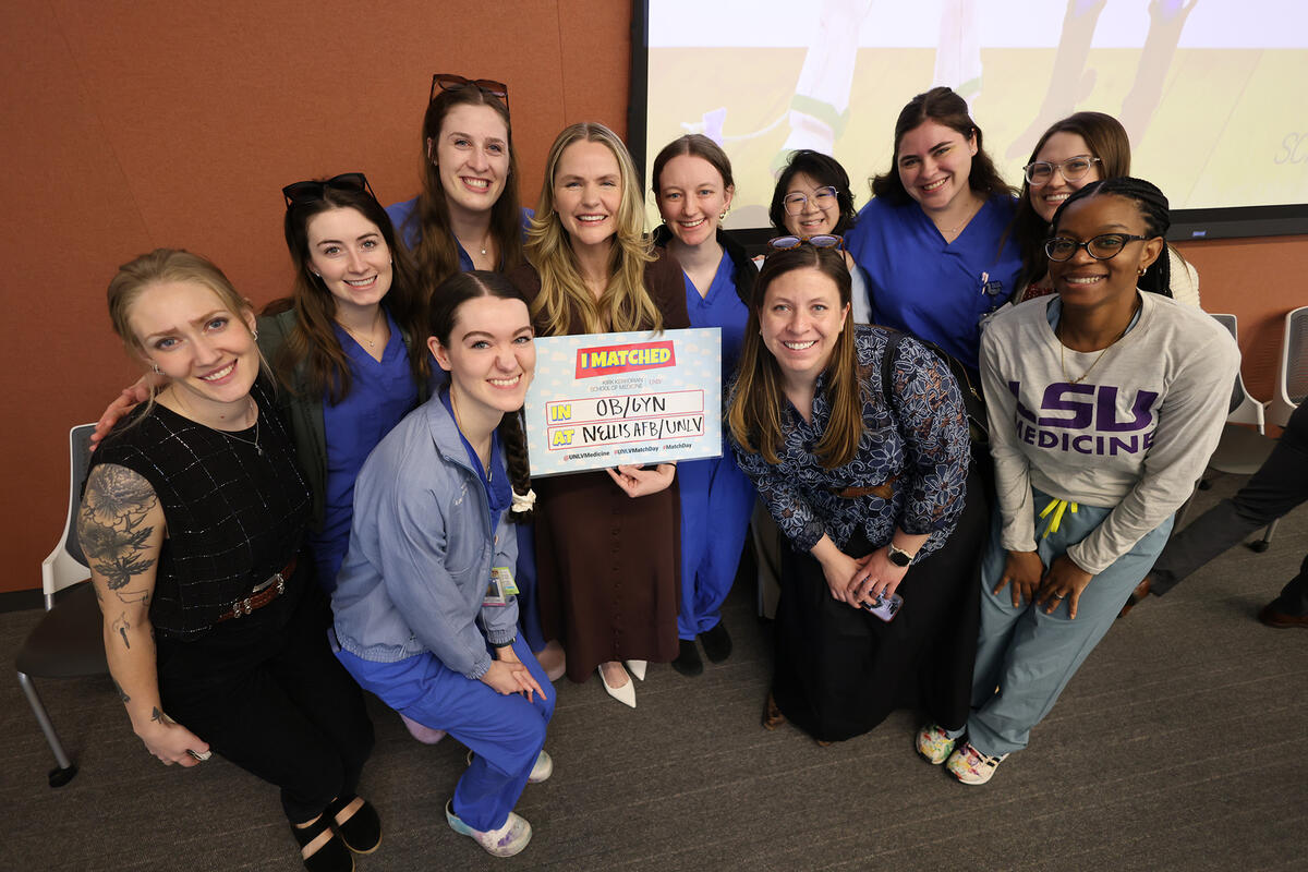 Kirk Kerkorian School of Medicine at UNLV Class of 2026 celebrating Match Day