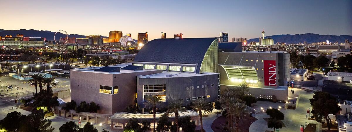 Lied Library with Las Vegas Strip in the background