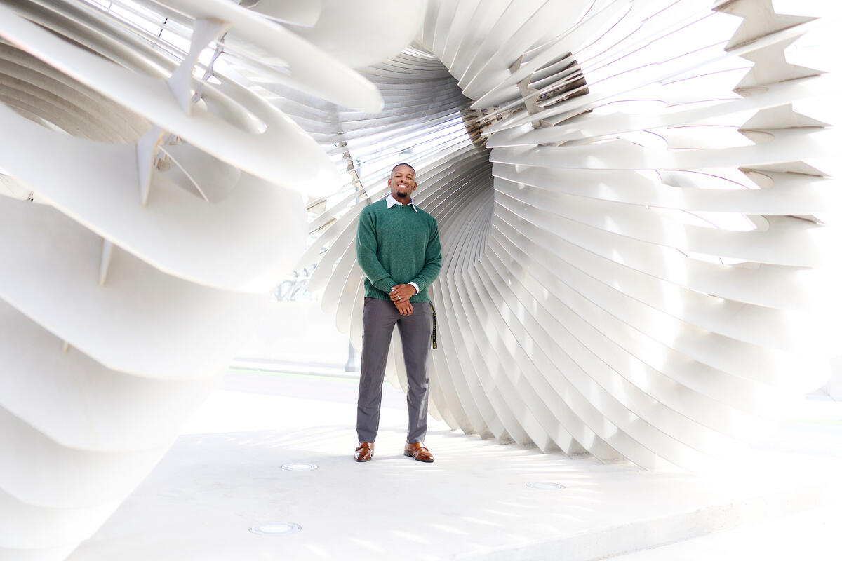 Kyle Fairweather in an awesome white spiral architectural setting