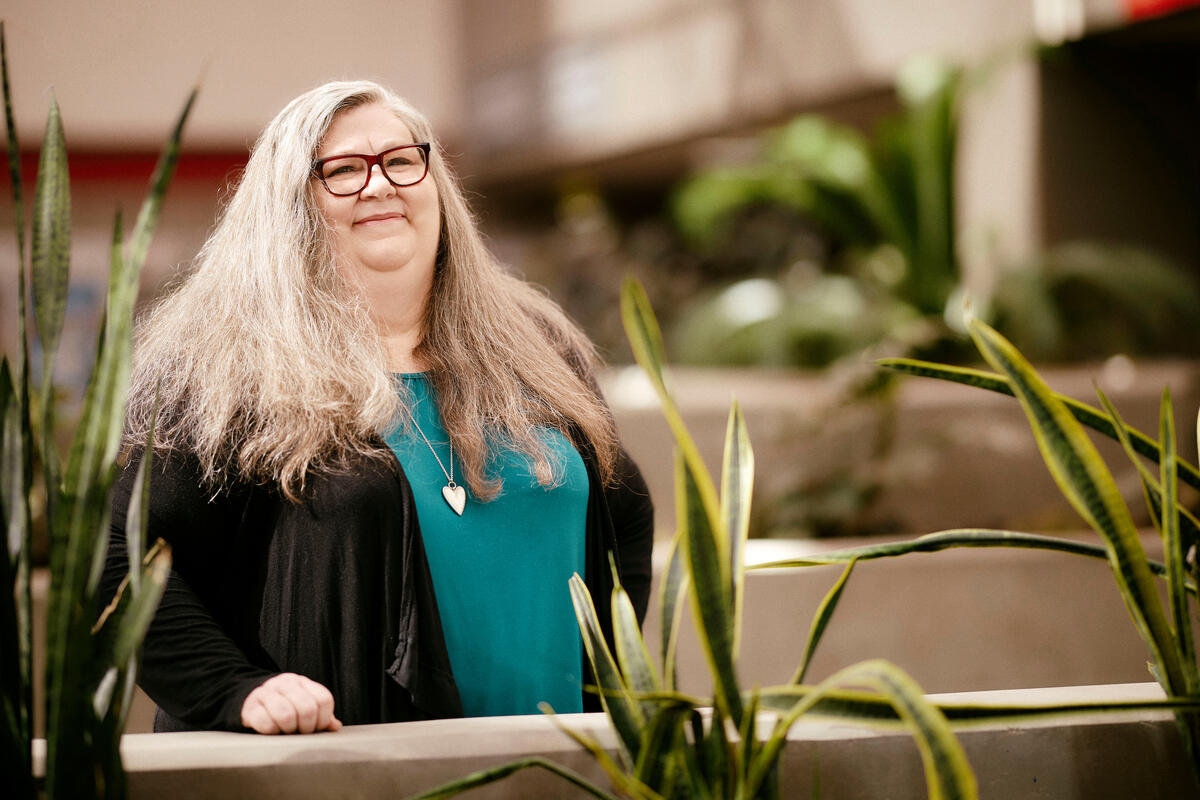 closeup of Theresa Boucher inside Lee Business School 