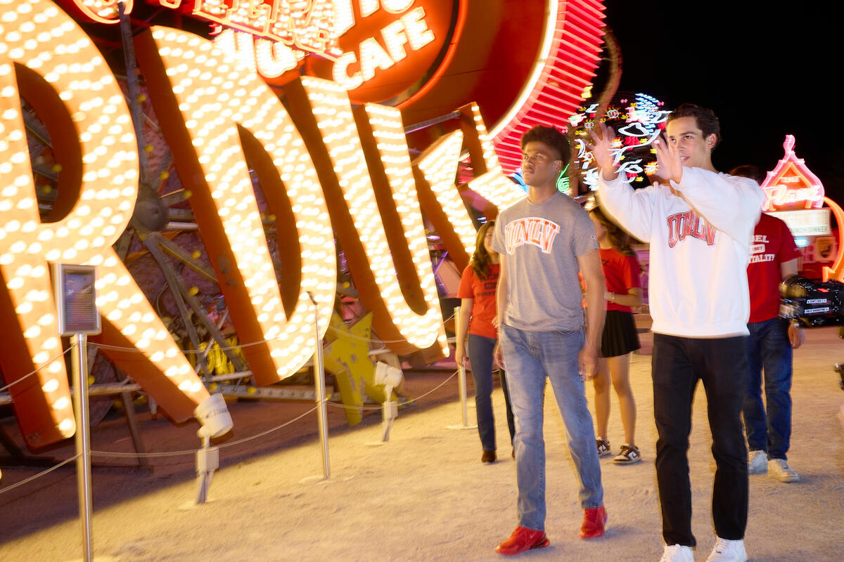 Students touring the Neon museum
