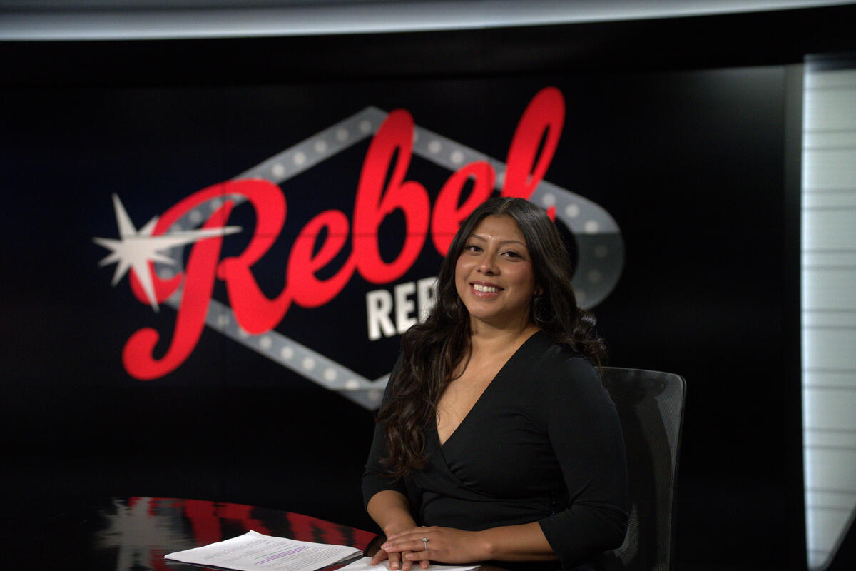 female journalism student ready to broadcast for The Rebel Report