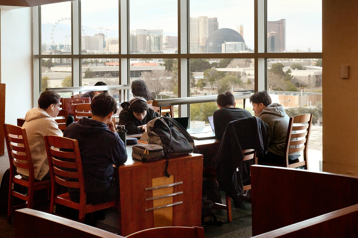 Group of students studying at the Lied Library