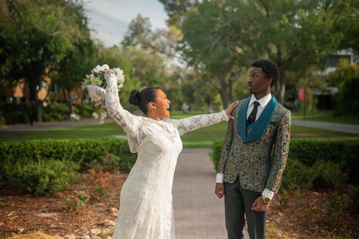 Two characters in bridal attire