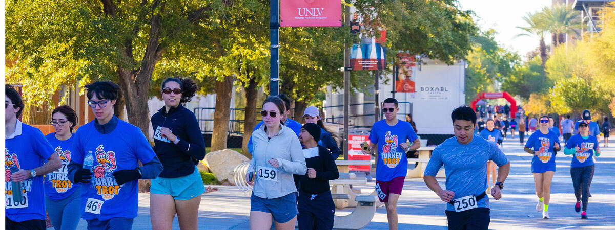 Turkey Trot participants pacing across the U-N-L-V campus