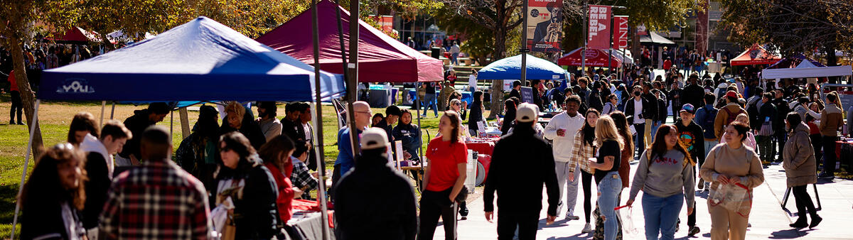 People walking around on campus for the Involvement Fair