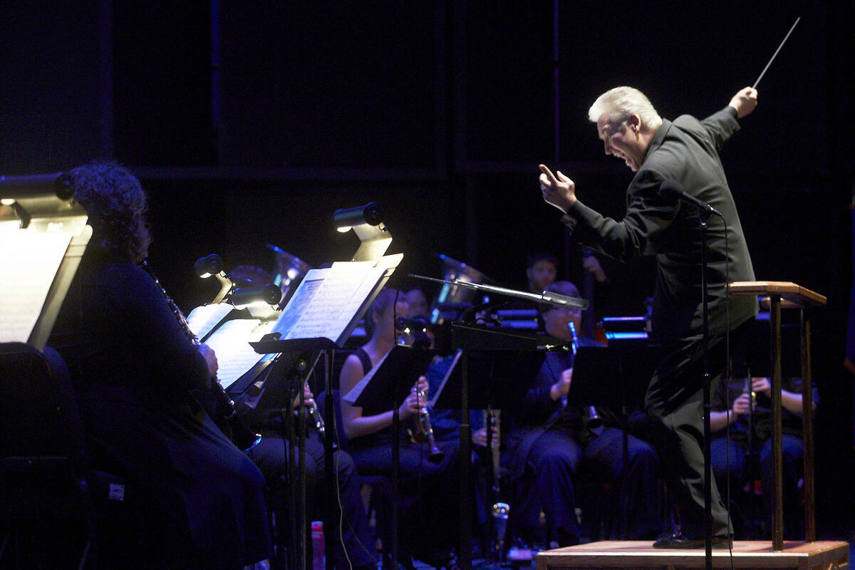 conductor in front of orchestra
