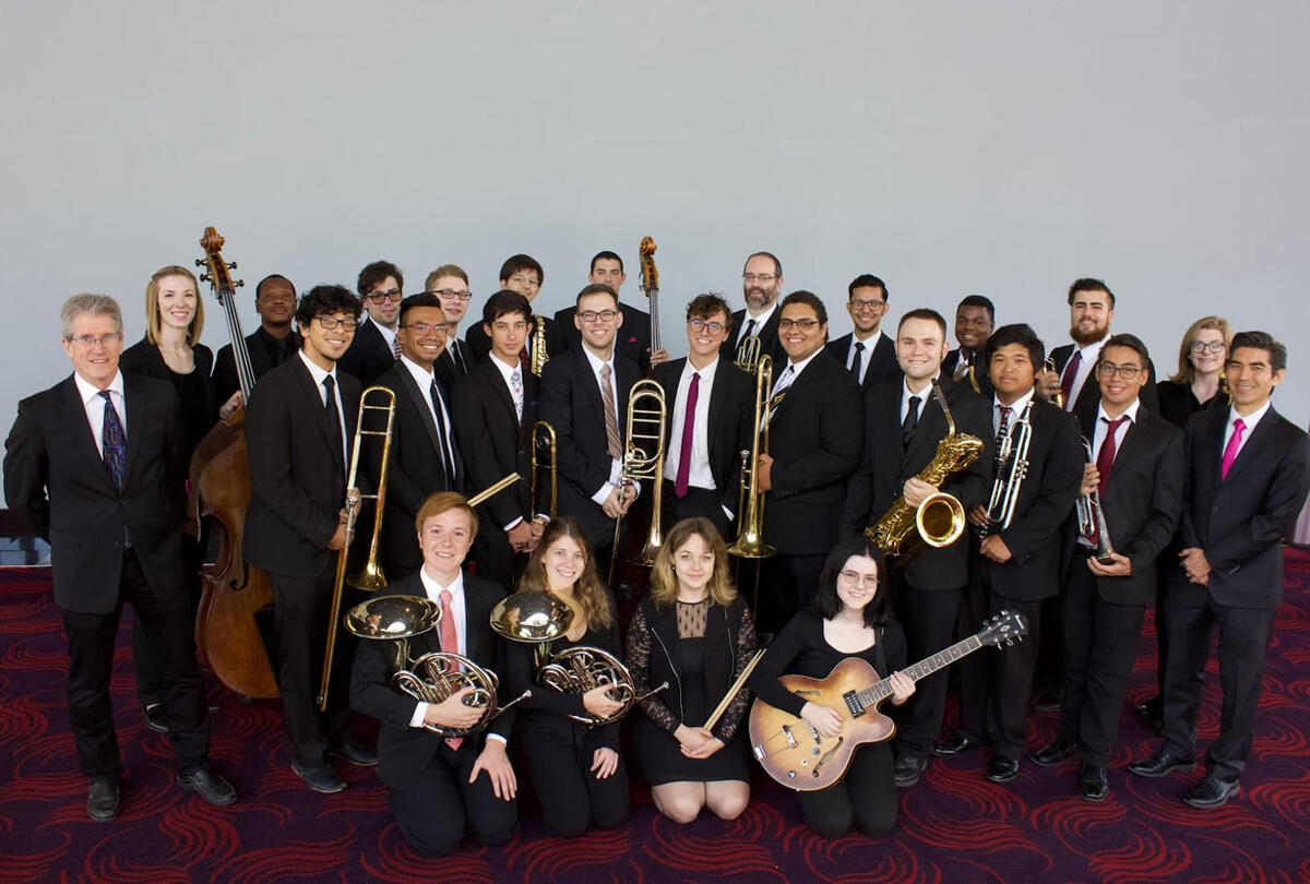 large ensemble of jazz musicians