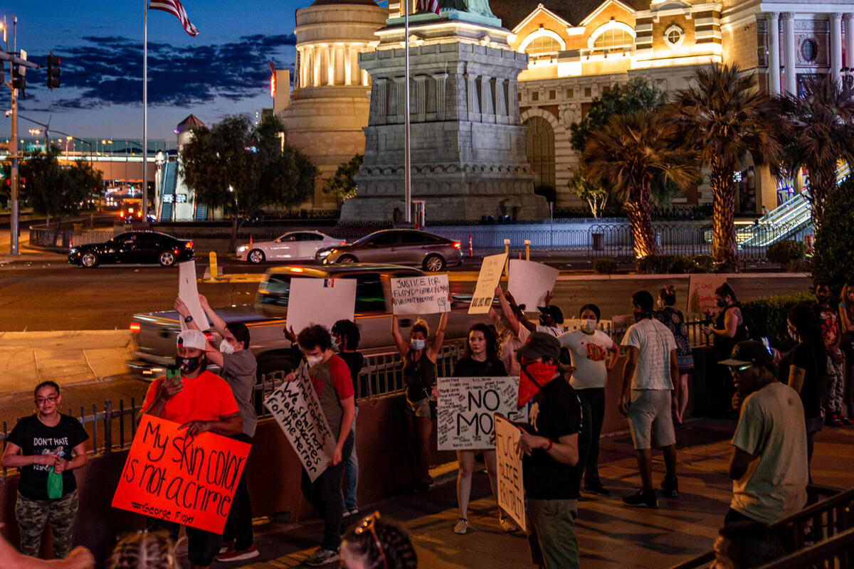 protestors outside New York New York casino