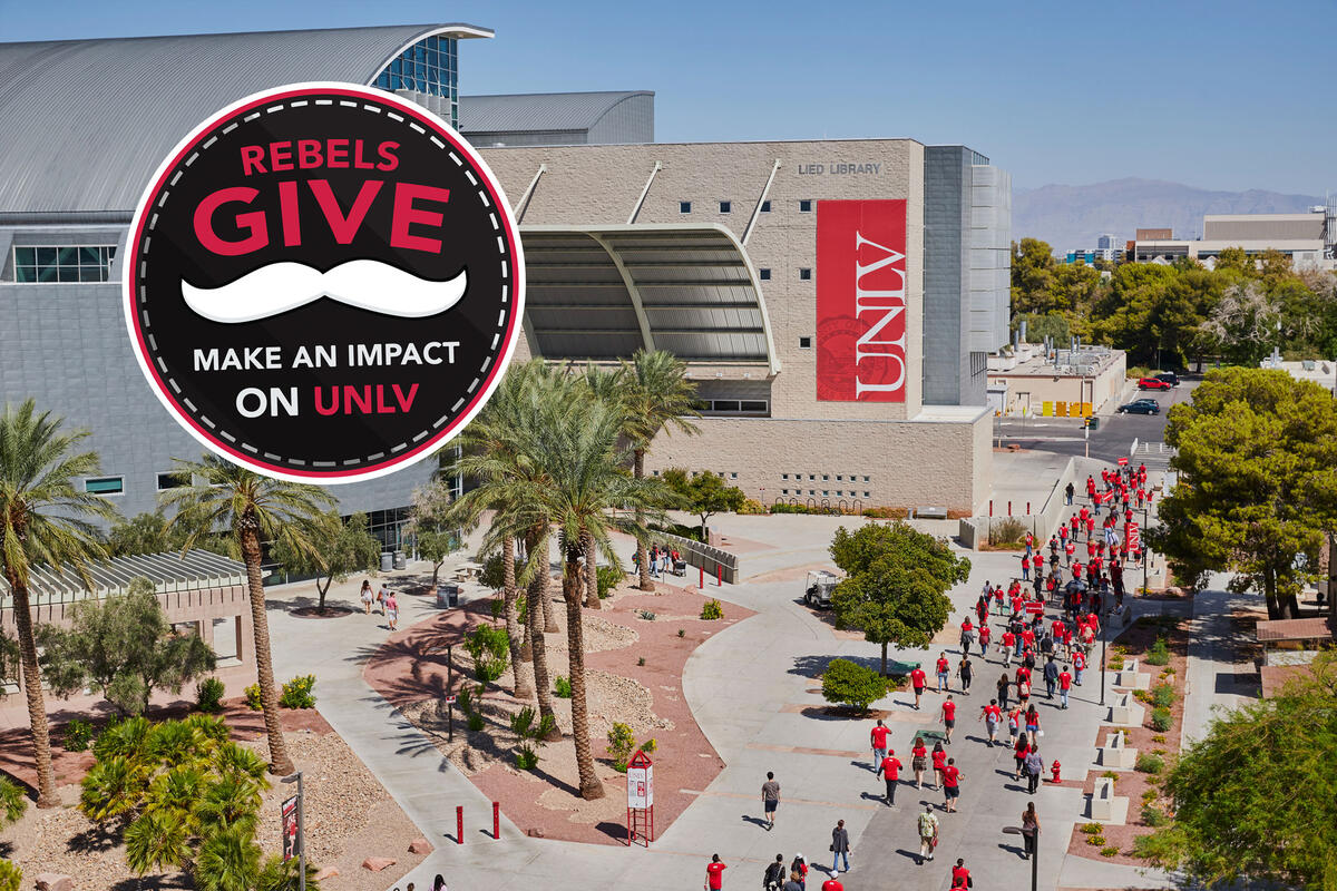 image of UNLV Lied Library and Rebels Give logo