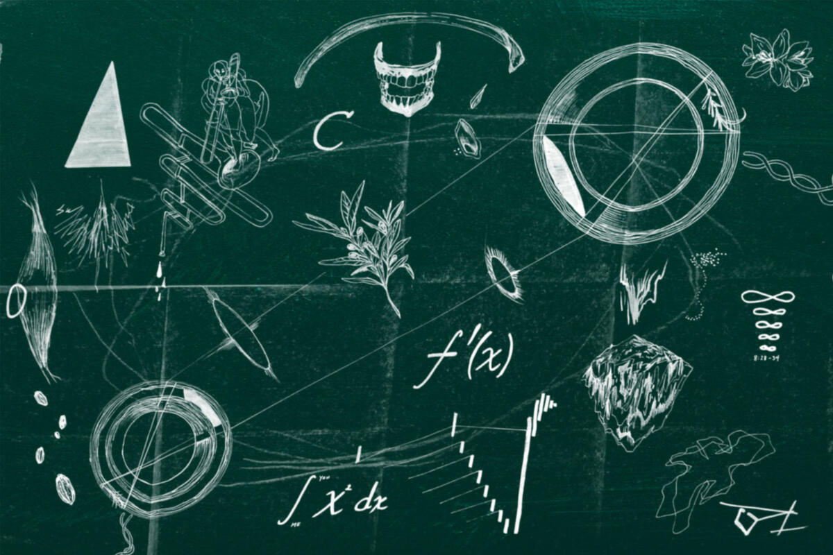 A sketch showing equations and shapes