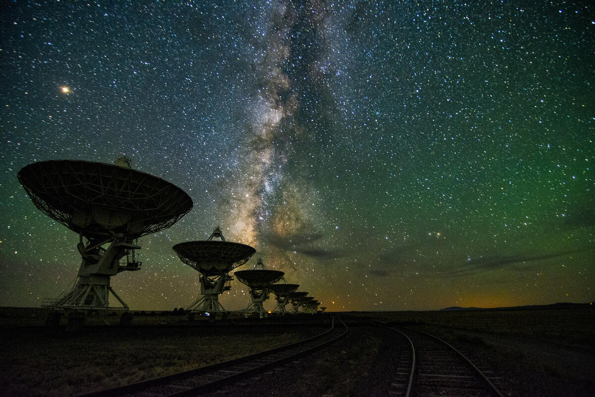 The Milky Way Galaxy seen over the Karl G. Jansky Very Large Array west of Socorro, New Mexico.