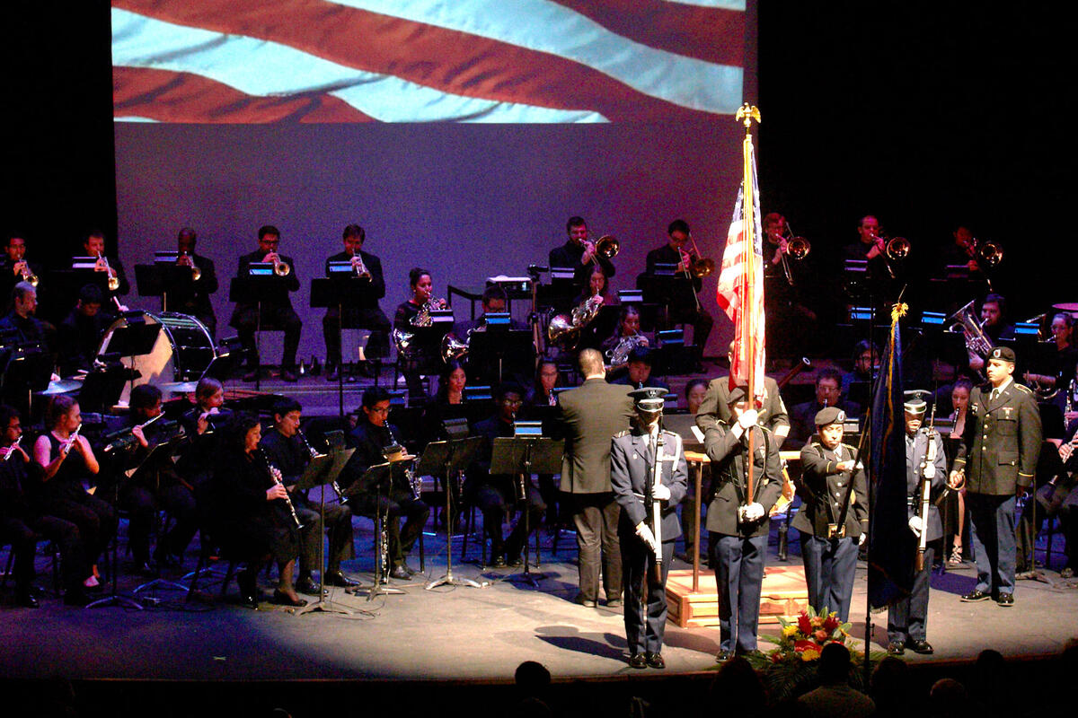 wind orchestra with ROTC flag presentation