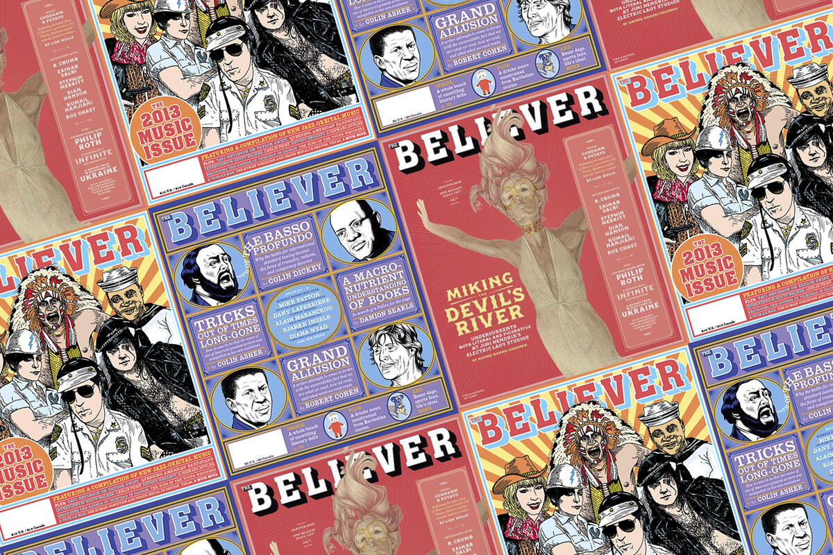 Several covers of Believer magazine