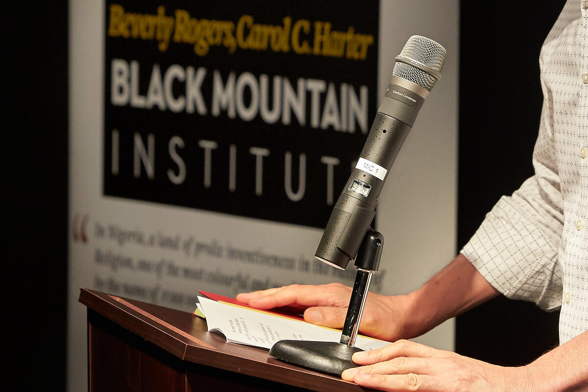 podium and microphone at a Black Mountain Institute event