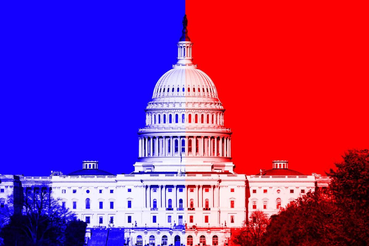 image of Capitol Building with red and blue behind it