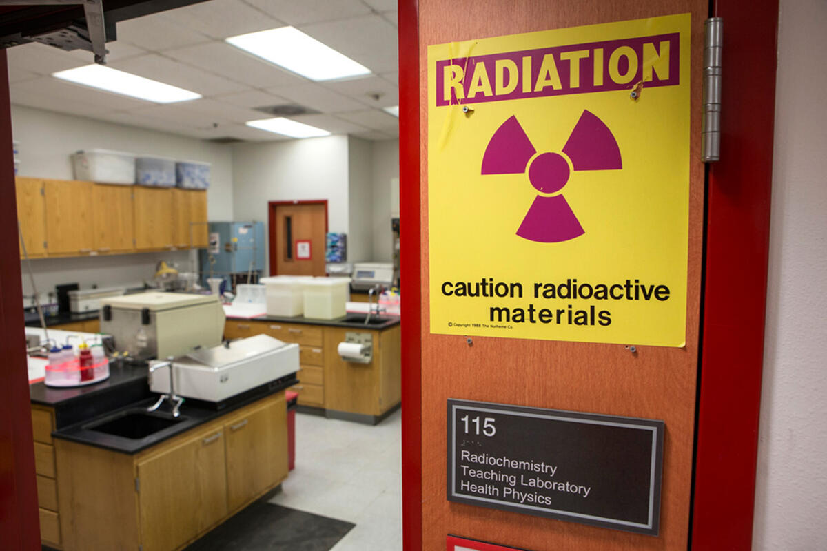 Radiation warning sign outside of a lab
