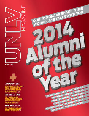 Magazine cover featuring 2014 Alumni of the Year story