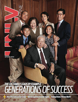 Magazine cover featuring the seven members of the Lee family