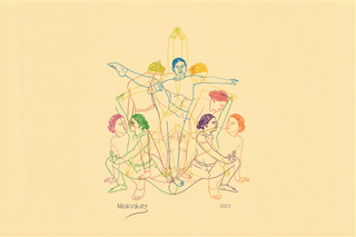 A dancer in many different colors and positions is featured in this promotional drawing.
