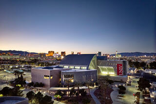 Evening view of the Lied Library