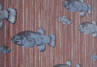 Painting of fishes on a red background