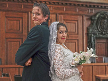 High resolution photo of Alex Price as the Defendant and Heather Elise as the Plaintiff