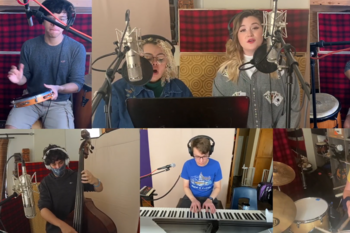 collage of students performing on video
