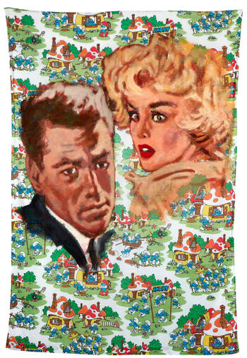 "Strange Journey" acrylic on bedsheet by Walter Robinson