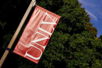 A UNLV banner on campus.