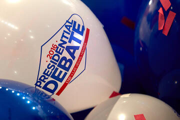 baloons with debate logo