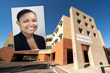 photo collage of black woman and medical building exterior