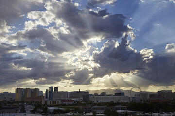 view of Las Vegas Strip with dramatic clouds
