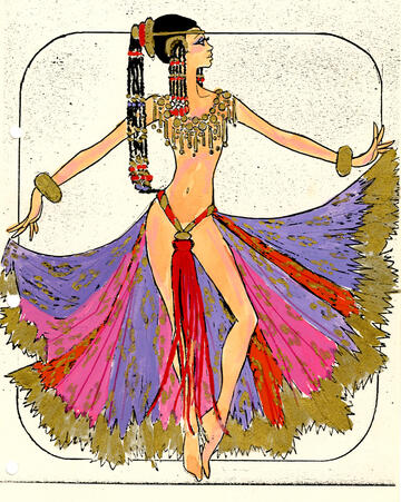 Showgirl costume design for Samson & Delilah number by Pete Menefee for Jubilee! (Donn Arden Papers/UNLV Special Collections)