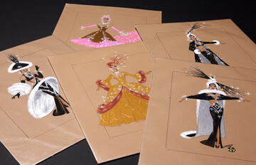 Sketches of showgirl costume designs.