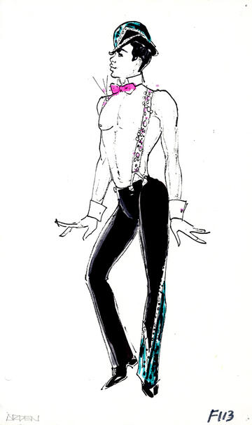 Male dancer costume design for "That's Gershwin" number by Bob Mackie for Jubilee! (Donn Arden Papers/UNLV Special Collections)