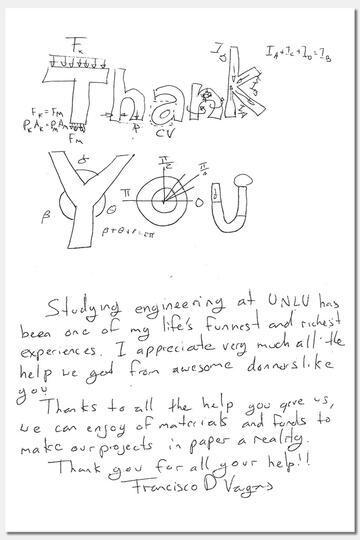 A thank you letter written on paper.