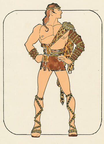 Principal male dancer Samson costume design for Samson & Delilah number by Pete Menefee for Jubilee! (Donn Arden Papers/UNLV Special Collections)