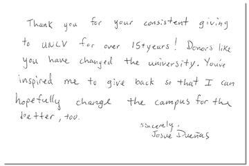 A written thank you letter to a donor.