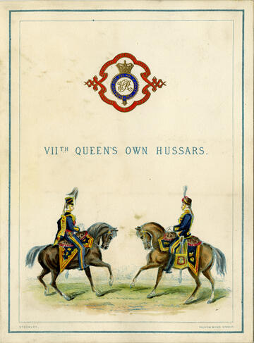 A restaurant menu showing the regiment of the British Army and Queen Victoria's seal.