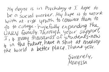 A handwritten letter from a student.