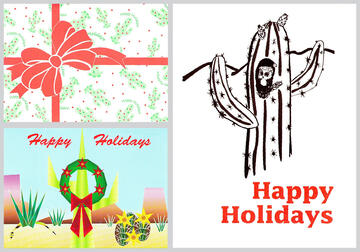 Holiday graphic card containing cacti.