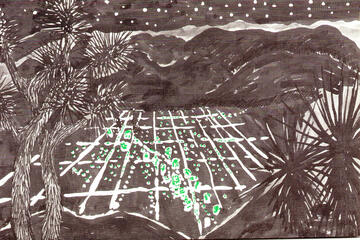 Holiday graphic card containing view of the Las Vegas valley at night.