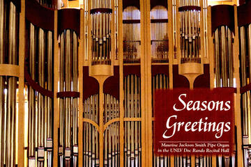 Holiday graphics card containing a view of an organ.