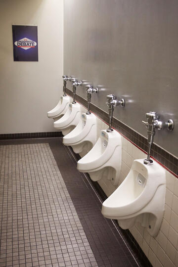 Yep, even in the restroom, there were reminders that this debate belonged to UNLV and the city of Las Vegas. (Josh Hawkins/UNLV Photo Services)