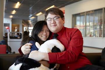 Eschewing the traditional Valentines Day bear, James Shoung surprised his girlfriend, Christina Herbano, with a cow.
