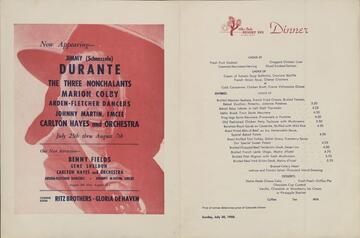A menu for the Painted Desert, which includes a silhouette of Jimmy Durante on the cover.