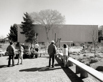 People standing around viewing the Xeric Garden during 1988.