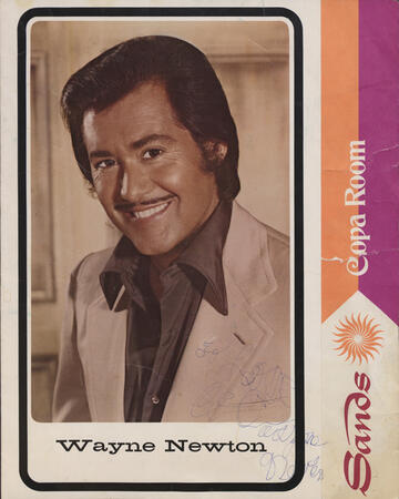 A photo of Wayne Newton on a Copa Room menu cover.