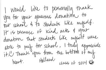 A handwritten letter from a student.